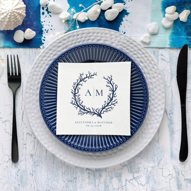 Elegant Beach Nautical Monogram Wedding Napkin (Creator Uploaded)