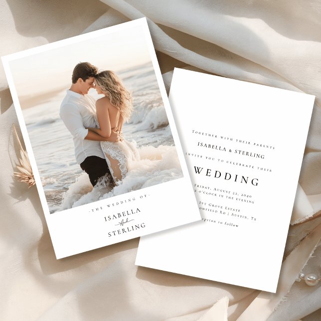Elegant Beach Photo Minimalist Wedding Invitation (Creator Uploaded)