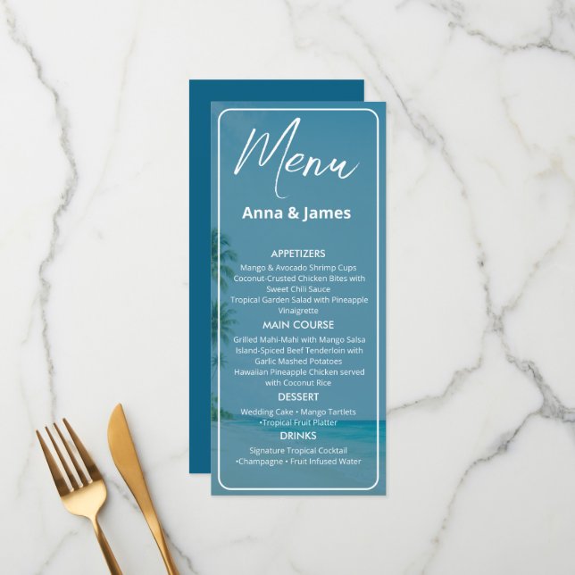 Elegant Beach Reception wedding Menu (Front/Back In Situ)