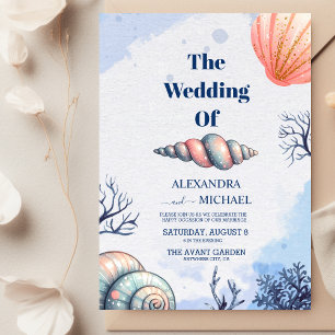 Elegant Beach Seashell Modern Script Wedding Invitation