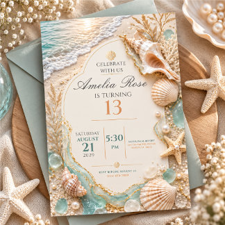 Elegant Beach Shell 13th Birthday Invitation