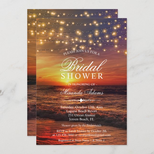 Elegant Beach String Lights Summer Bridal Shower Invitation (Front/Back)