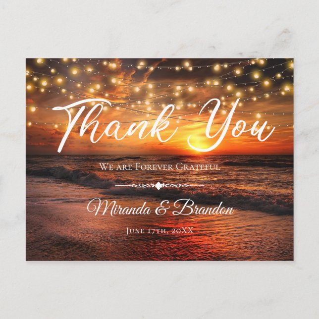 Elegant Beach String Lights Summer Thank You Postcard (Front)