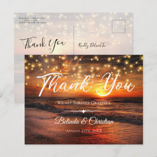 Elegant Beach String Lights Summer Thank You Postcard