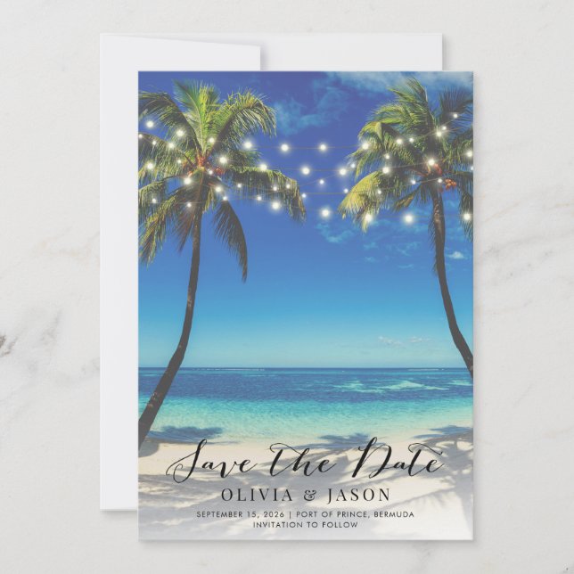 Elegant Beach String Lights Wedding Save the Date  Invitation (Front)