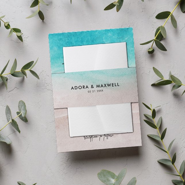 Elegant Beach Summer Watercolor Wedding Invitation Belly Band (Creator Uploaded)