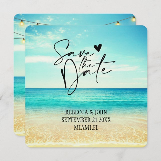 Elegant Beach Summer Wedding Save the Date Card (Front/Back)