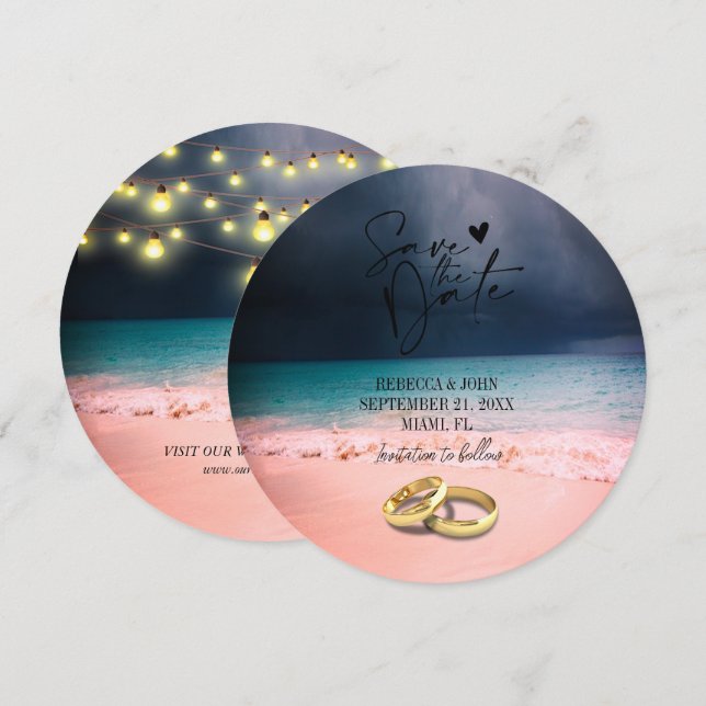 Elegant Beach Summer Wedding Save the Date Card (Front/Back)