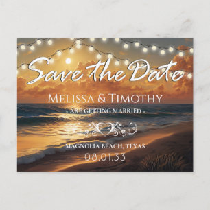 Elegant Beach Sunset Save the Date Announcement Po Postcard