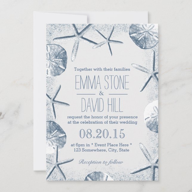 Elegant Beach Theme Wedding Invitations (Front)