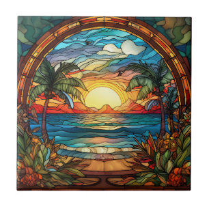 elegant beach through the window tile