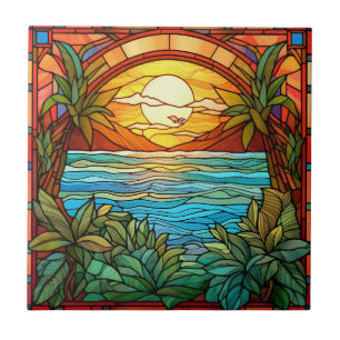 elegant beach through the window tile
