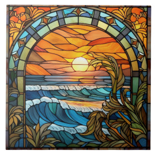 elegant beach through the window tile