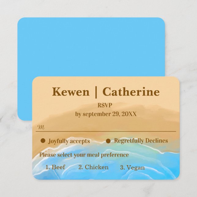 Elegant Beach Watercolor wedding rsvp card (Front/Back)