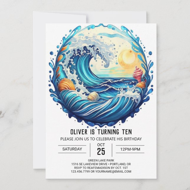 Elegant Beach Waves Kids Birthday Invitation (Front)
