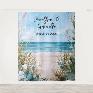Elegant Beach Wedding Backdrop Tapestry