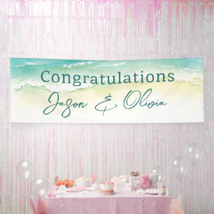 Elegant Beach Wedding Congratulations Banner