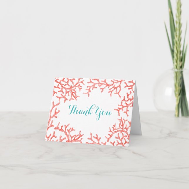 Elegant Beach Wedding Coral Reef Thank You Card (Front)