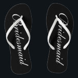 Elegant beach wedding flip flops for bridesmaids<br><div class="desc">Elegant wedding flip flops for bridesmaids. Custom background adn strap colour and personalizable with name or monogram initials. Modern black and white his and hers sandals with stylish script calligraphy typography. Cute personalised party favour for beach theme wedding, marriage, bridal shower, engagement, anniversary, bbq, bachelorette, bachelor, girls weekend trip etc....</div>
