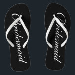 Elegant beach wedding flip flops for bridesmaids<br><div class="desc">Elegant wedding flip flops for bridesmaids. Custom background adn strap colour and personalizable with name or monogram initials. Modern black and white his and hers sandals with stylish script calligraphy typography. Cute personalised party favour for beach theme wedding, marriage, bridal shower, engagement, anniversary, bbq, bachelorette, bachelor, girls weekend trip etc....</div>