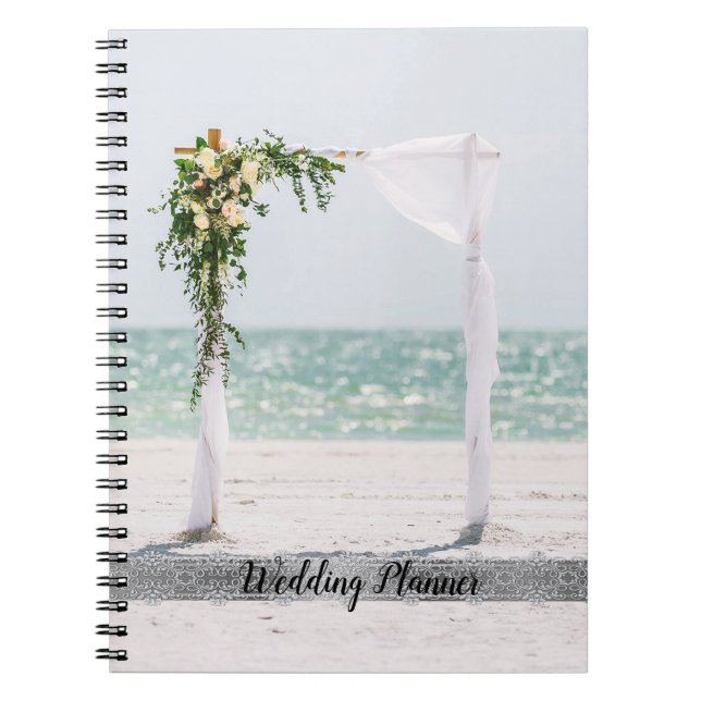 Elegant Beach Wedding Floral Arbor, Lace Notebook (Front)