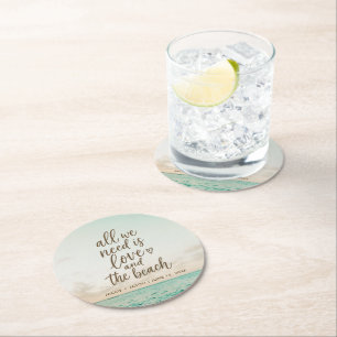 Elegant Beach Wedding Love & the Beach Round Paper Coaster