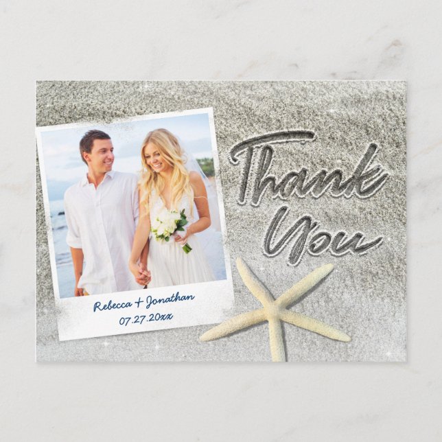 Elegant Beach Wedding Photo Thank You Postcards (Front)