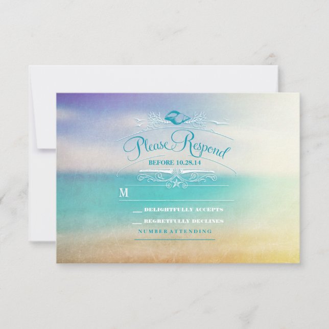 Elegant beach wedding RSVP card (Front)