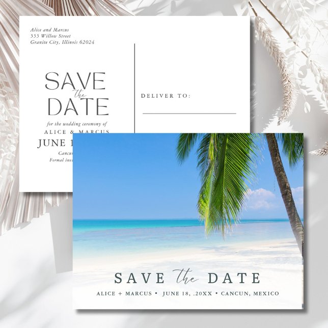Elegant Beach Wedding Save the Date Announcement Postcard (Elegant Beach Wedding Save the Date Announcement Postcard)