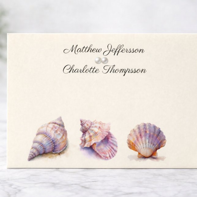 Elegant Beach Wedding  Seashells Pearls Nautical  Envelope (Creator Uploaded)