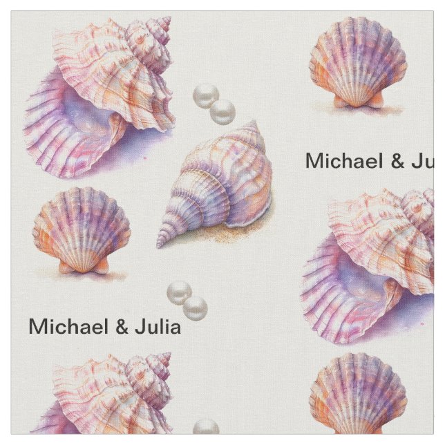 Elegant Beach Wedding Seashells Pearls Nautical Fabric (Close Up)