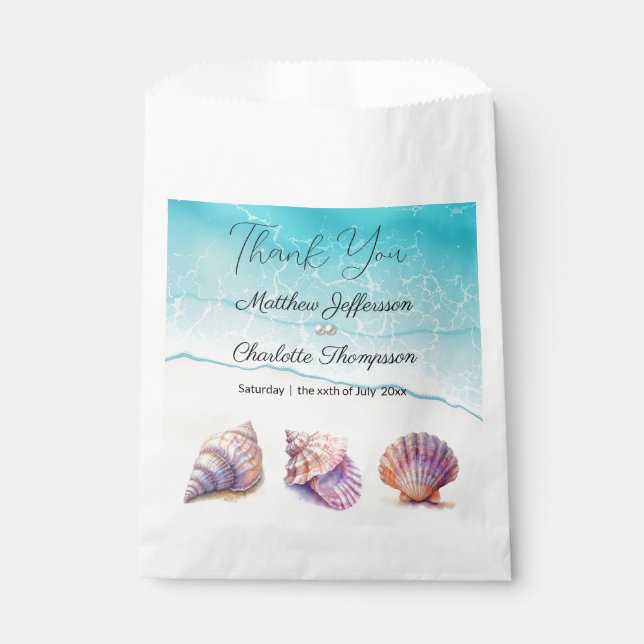 Elegant Beach Wedding  Seashells Pearls Nautical  Favour Bags (Front)