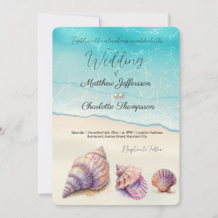 Elegant Beach Wedding  Seashells Pearls Nautical  Invitation