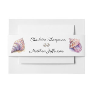 Elegant Beach Wedding  Seashells Pearls Nautical  Invitation Belly Band