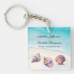 Elegant Beach Wedding Seashells Pearls Nautical Key Ring