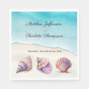Elegant Beach Wedding Seashells Pearls Nautical Napkin
