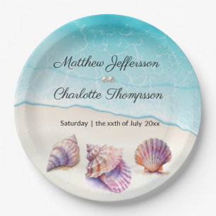 Elegant Beach Wedding  Seashells Pearls Nautical  Paper Plate