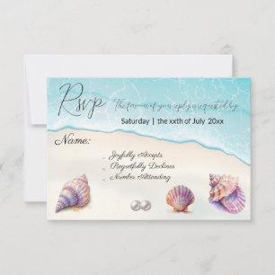 Elegant Beach Wedding  Seashells Pearls Nautical  RSVP Card