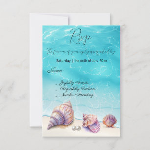 Elegant Beach Wedding  Seashells Pearls Nautical  RSVP Card