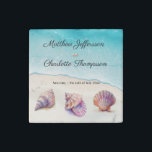 Elegant Beach Wedding  Seashells Pearls Nautical  Stone Magnet<br><div class="desc">A sophisticated beach wedding design featuring watercolor seashells and pearls on a clean white background. Elegant script and classic serif fonts create a timeless look,  perfect for a coastal,  destination,  or nautical-themed wedding. The soft pastel tones evoke a romantic and serene ocean atmosphere.</div>