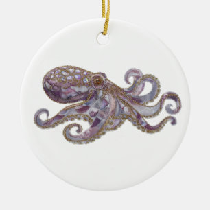 Elegant Beaded Octopus Art Illustration Ceramic Tree Decoration