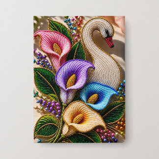 Elegant Beaded Swan Floral Artwork