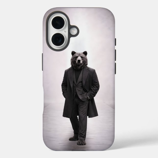 Elegant Bear in Classic Dark Suit Portrait Case-Mate iPhone Case (Back)