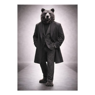 Elegant Bear in Classic Dark Suit Portrait Photo Print
