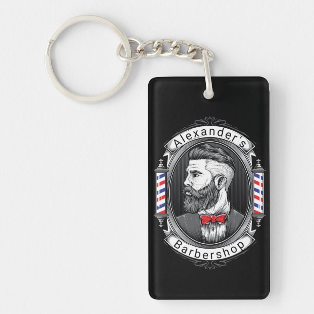 Elegant Bearded Man Personalise Key Ring (Front)