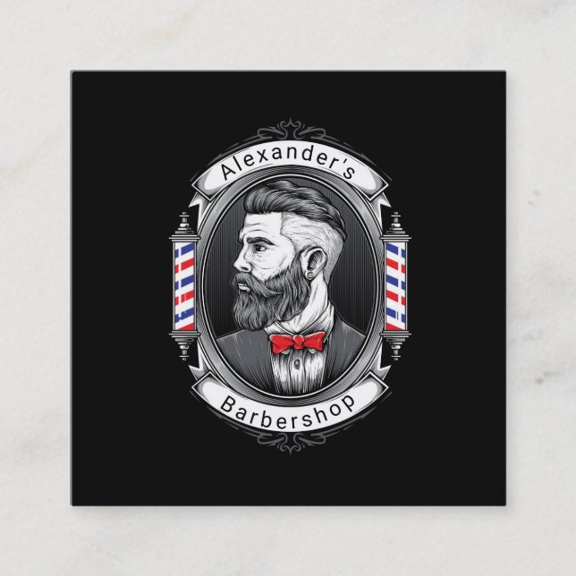 Elegant Bearded Man Square Business Card (Front)