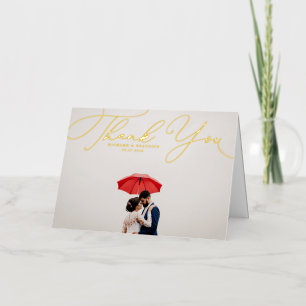 Elegant Beatrice Script Photo Wedding Thank You Foil Greeting Card
