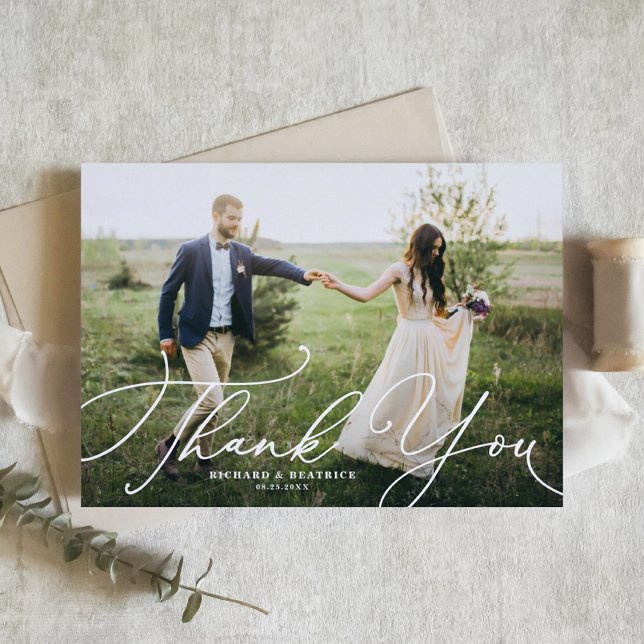 Elegant Beatrice Script Photo Wedding Thank You Postcard (Creator Uploaded)