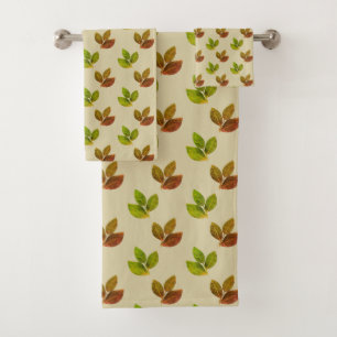 Elegant Beautiful Bay Leaves on Light Beige Bath Towel Set