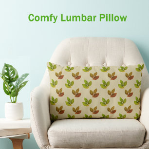 Elegant Beautiful Bay Leaves on Light Beige Lumbar Cushion